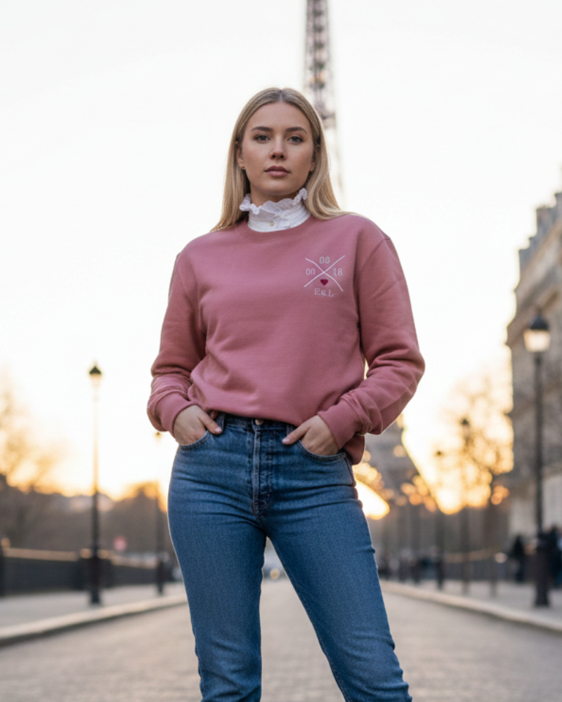 Sudadera Mujer personalizada X Corazón Rosa Empolvado