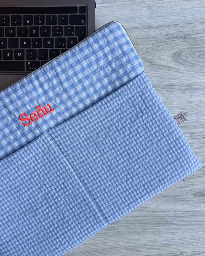 Funda personalizada Vichy y mini vichy azul