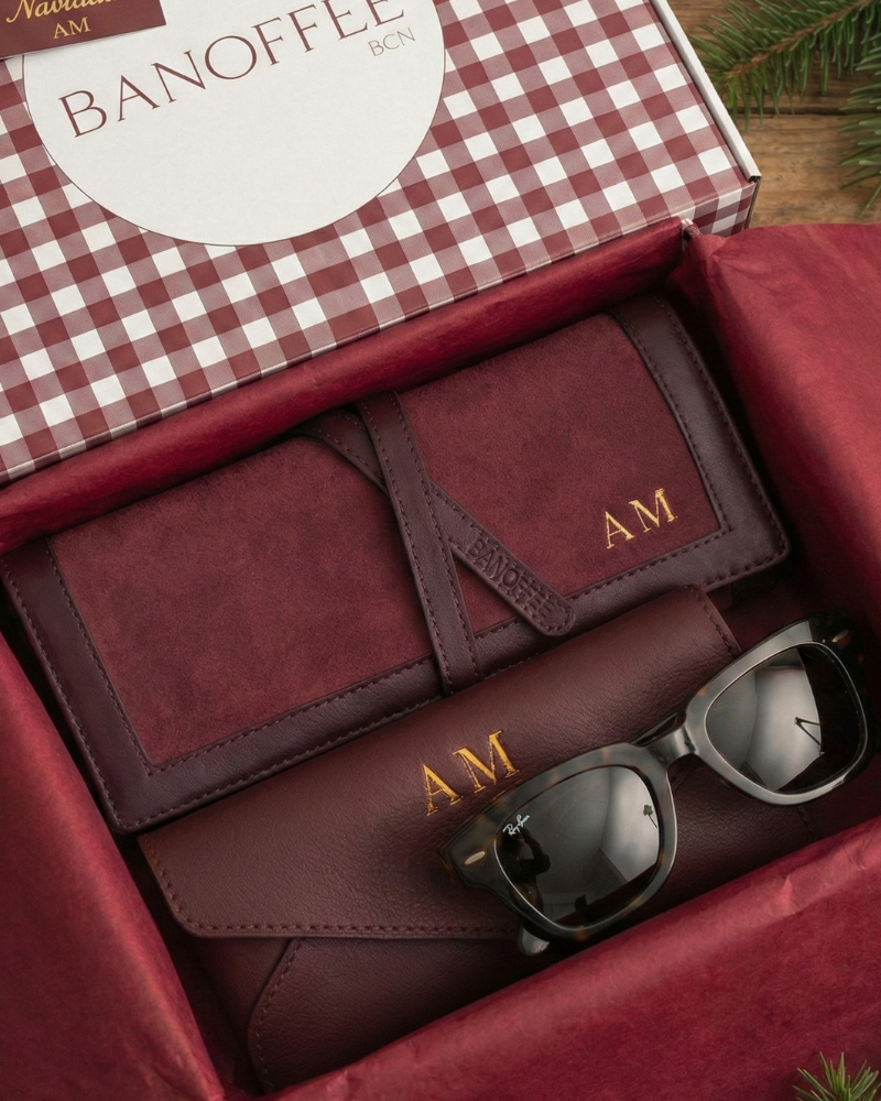 Pack Joyero de piel granate + Funda de gafas piel granate