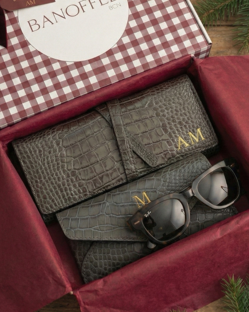 Croco Taupe jewelry box + Croco Taupe glasses case set