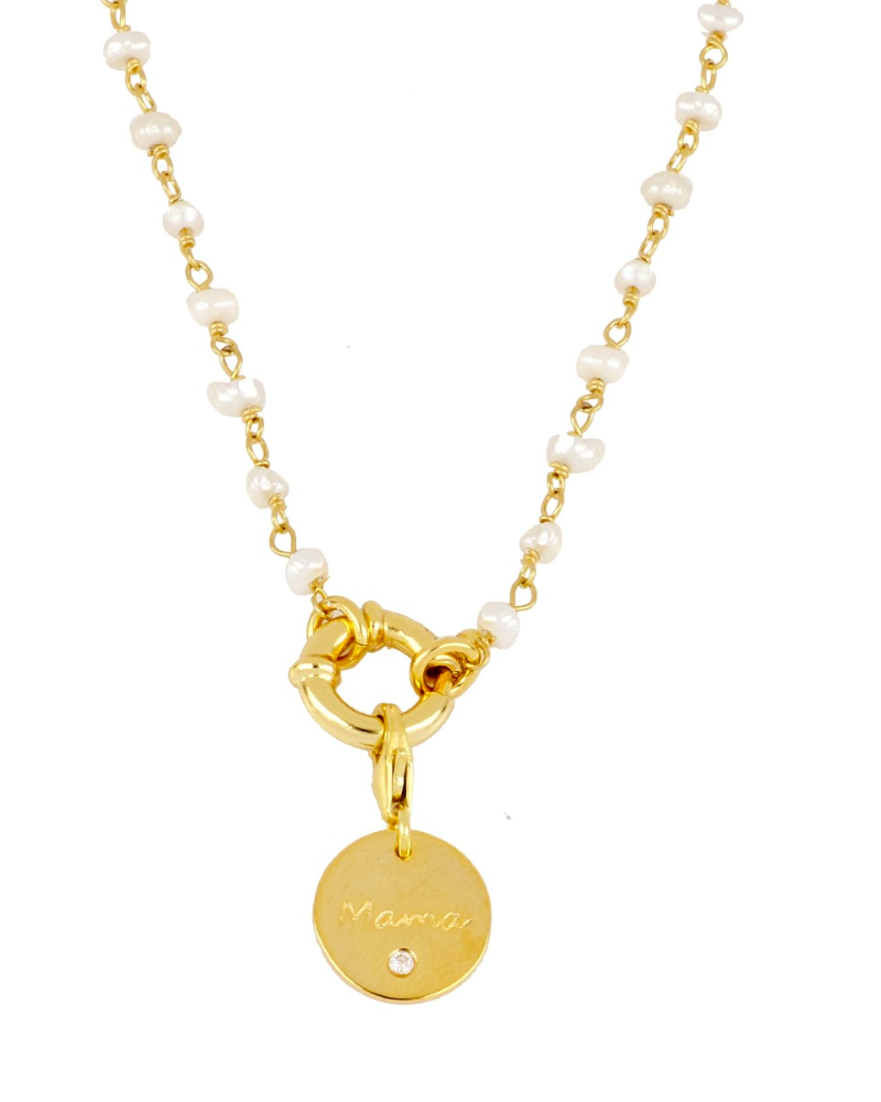 Collar Bella Perlas con plaquita Mamá