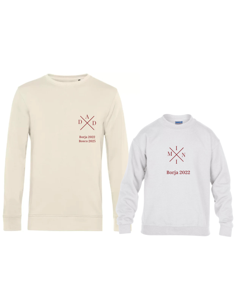 Pack sudaderas personalizadas adulto y niño disponibles en colores beige y blanco