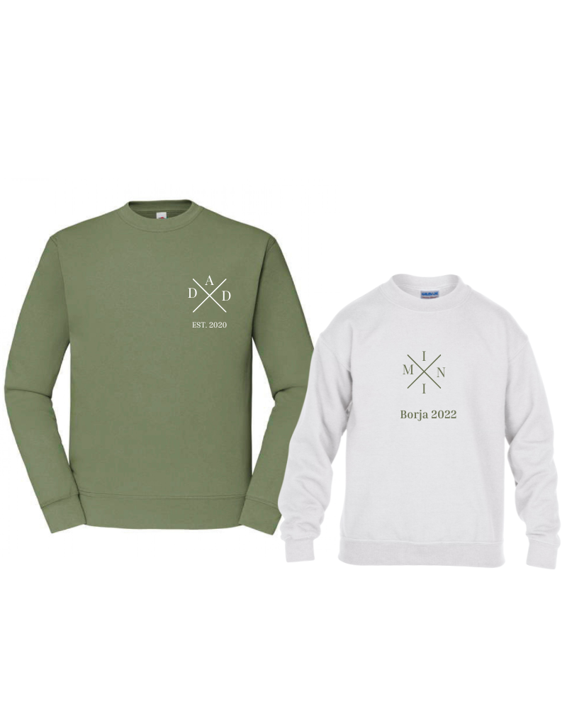 Pack sudaderas personalizadas adulto y niño disponibles en colores caqui y blanco
