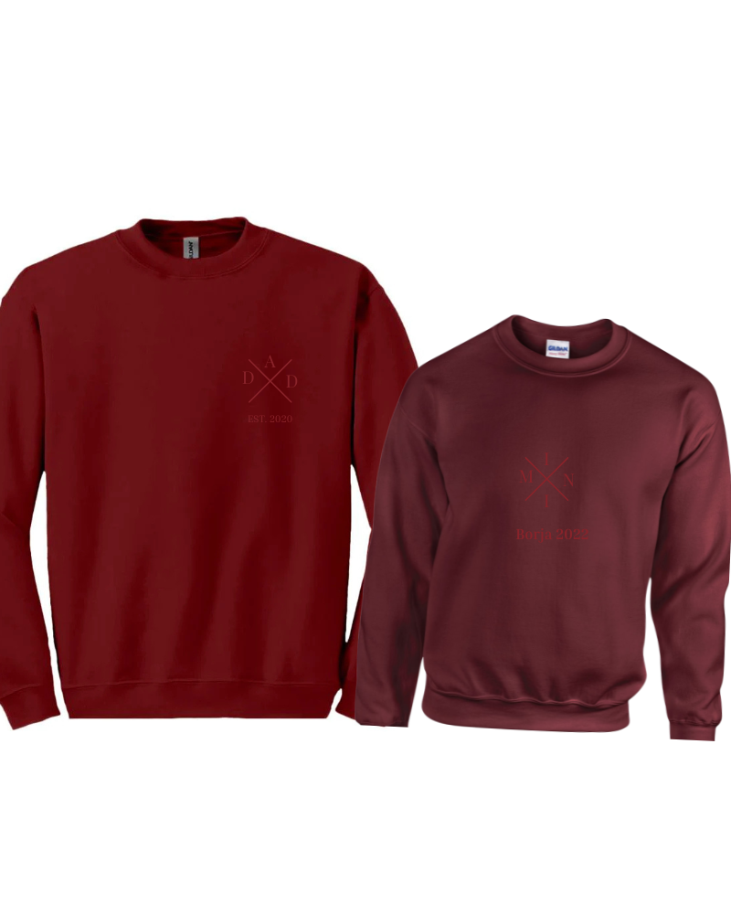 Pack sudaderas personalizadas adulto y niño disponibles en colores granate y granate