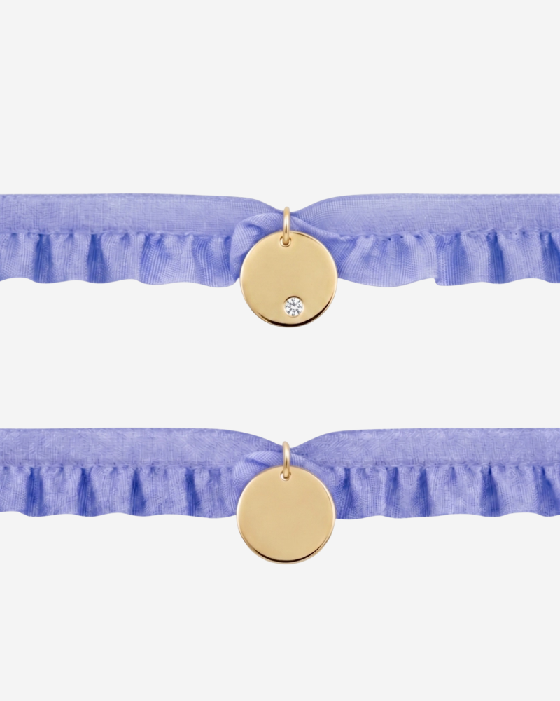 Pulsera semirizo lavanda personalizada plaquita circonita