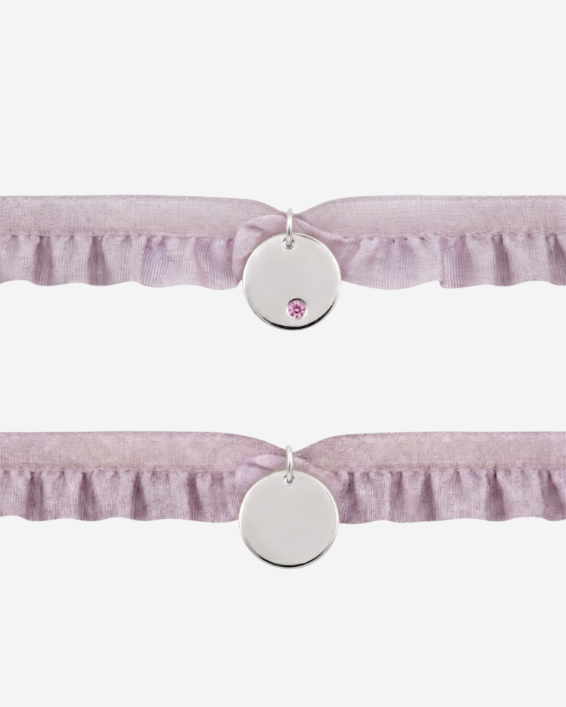 Pulsera semirizo rosa personalizada plaquita circonita