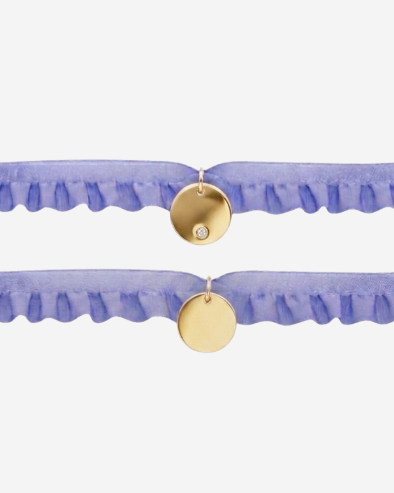 Pulsera semirizo lavanda personalizada plaquita circonita