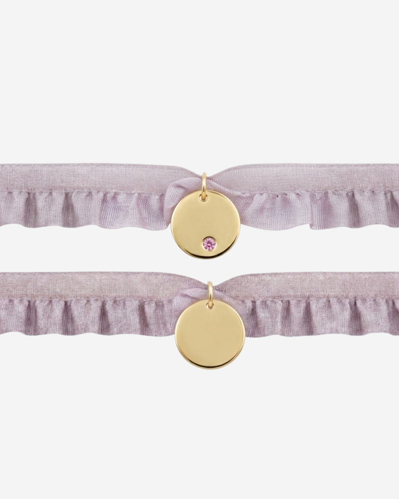 Pulsera semirizo rosa personalizada plaquita circonita