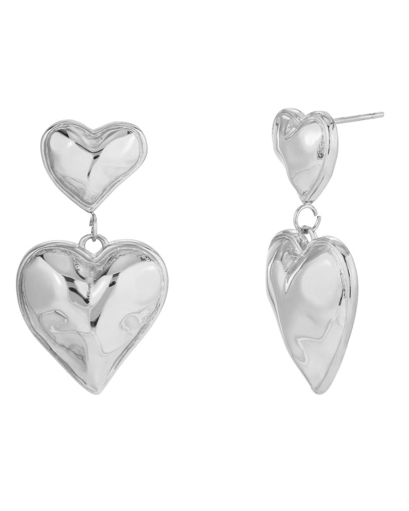 Double Silver Heart Earrings
