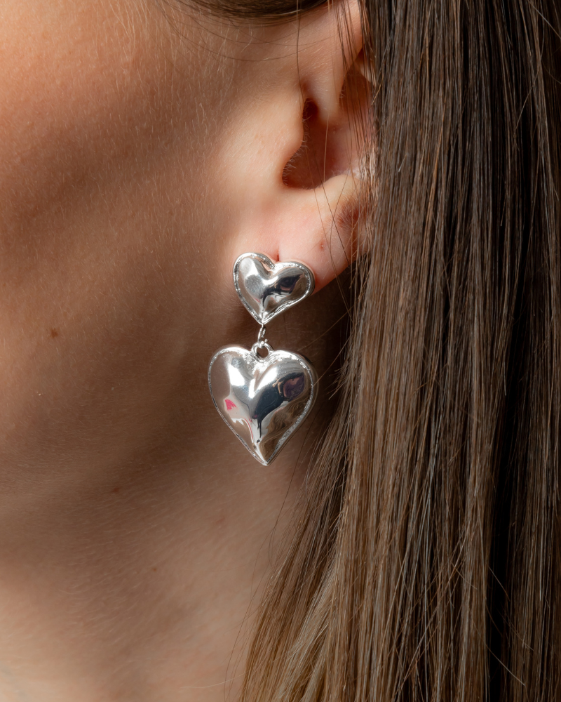 Double Silver Heart Earrings
