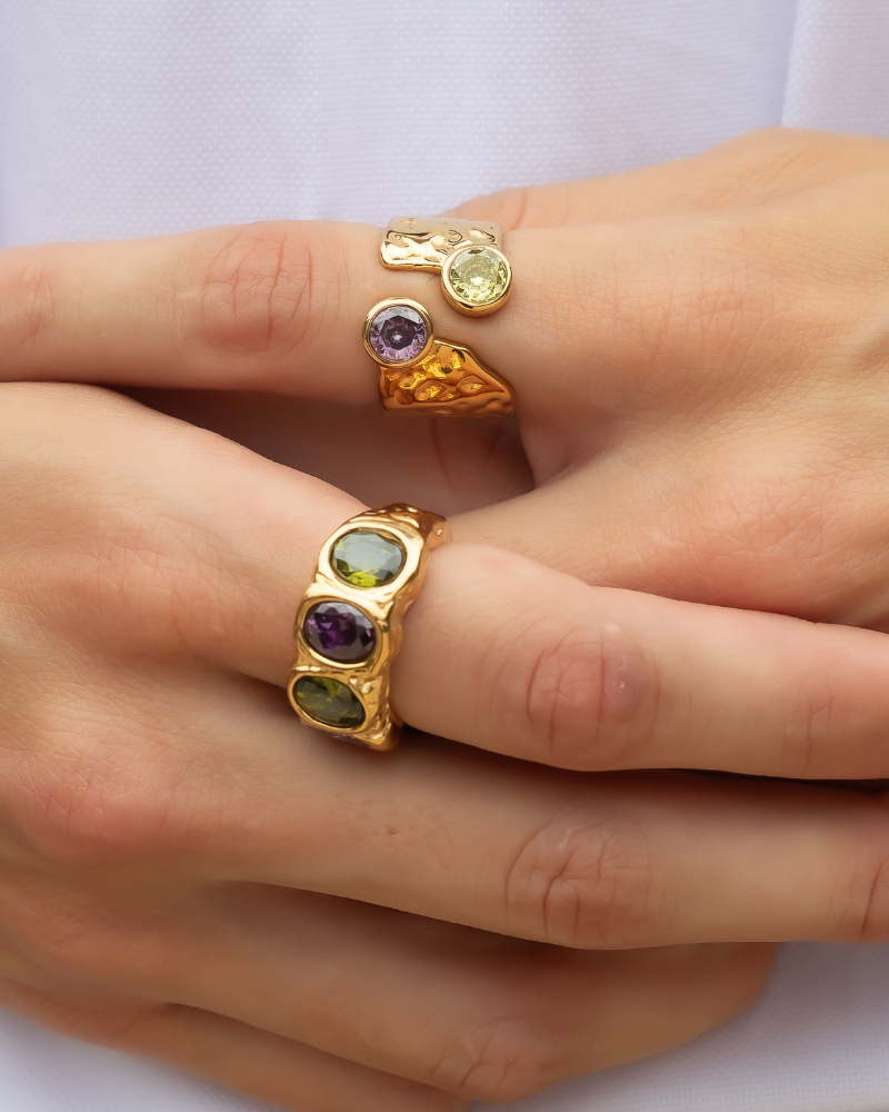 Martina Open Steel Ring with Two Stones
