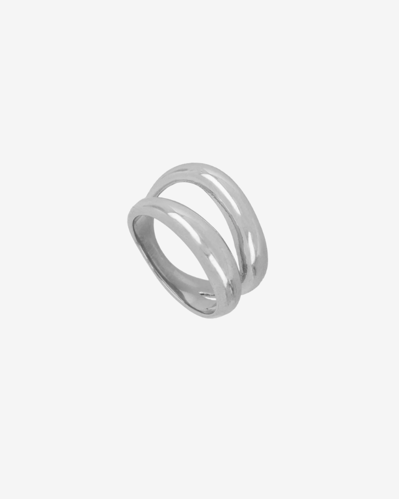 Simple Two-Stripe Stainless Steel Silver Ring