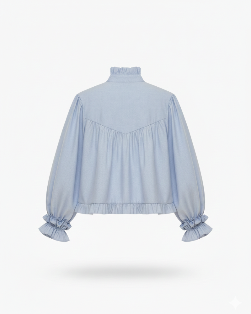 Camisa Lisboa de Banoffee BCN con rizo en los hombros y espalda, vista trasera.