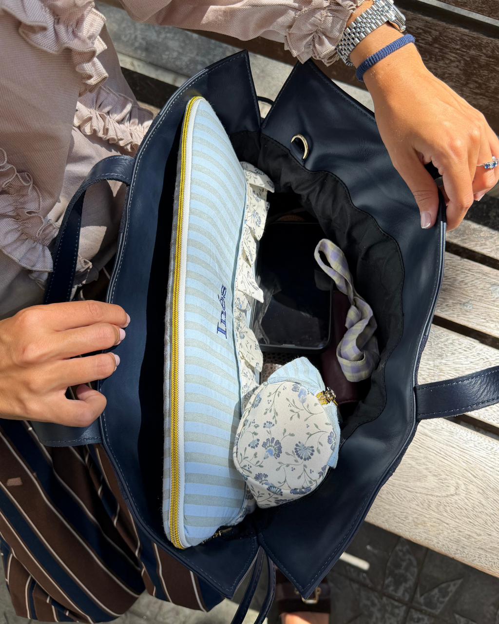 Big Martina Suede Blue Stripes Bag