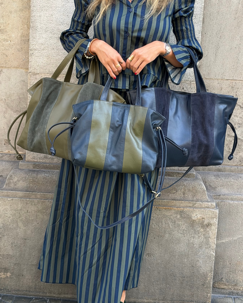 Big Martina Suede Blue Stripes Bag