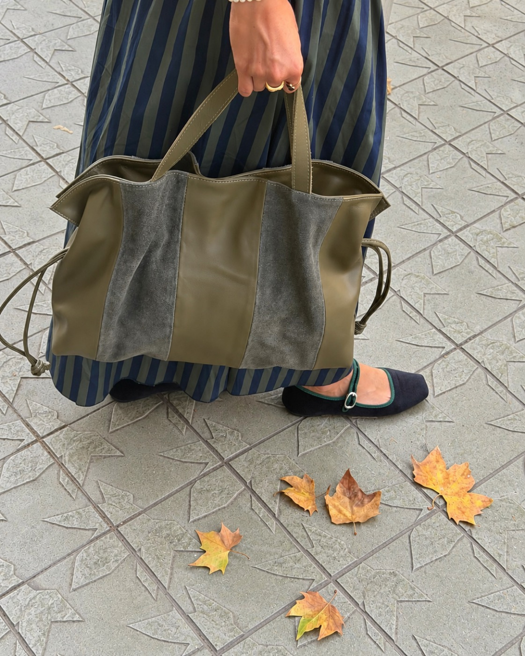 Big Martina Suede Green Stripes Bag