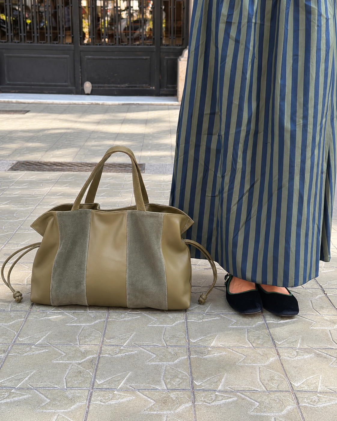 Big Martina Suede Green Stripes Bag