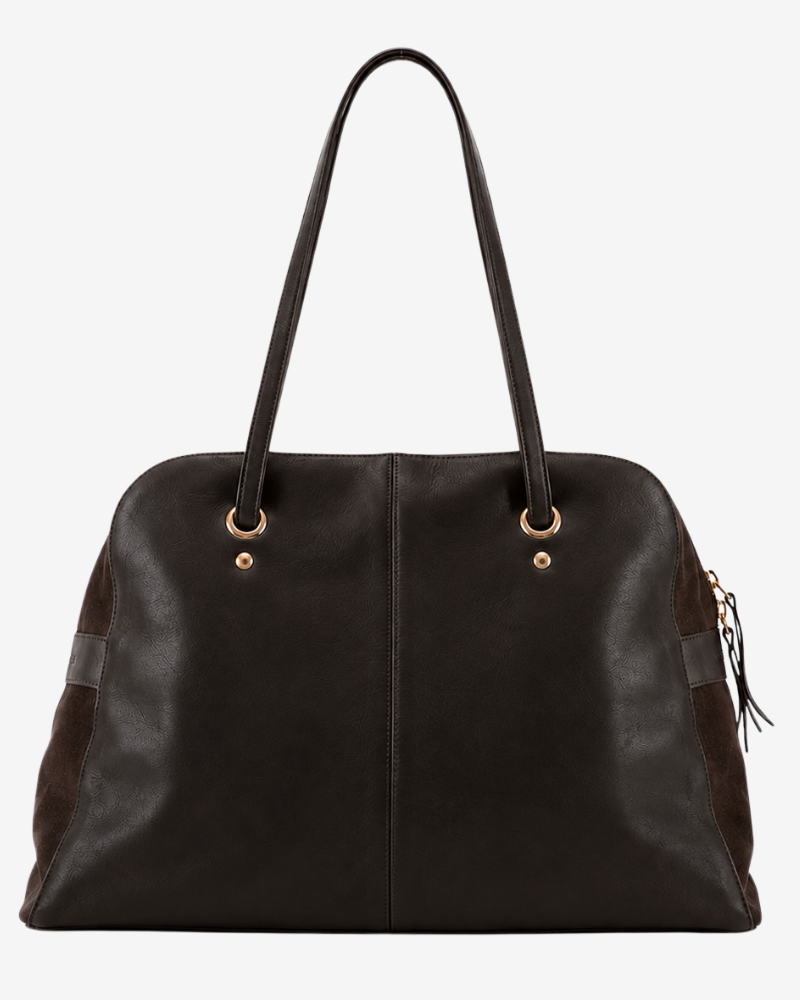 Leticia Large Bag in Dark Brown Leather & Suede