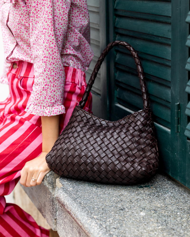 bolso maria piel trenzada marron chocolate mujer elegante