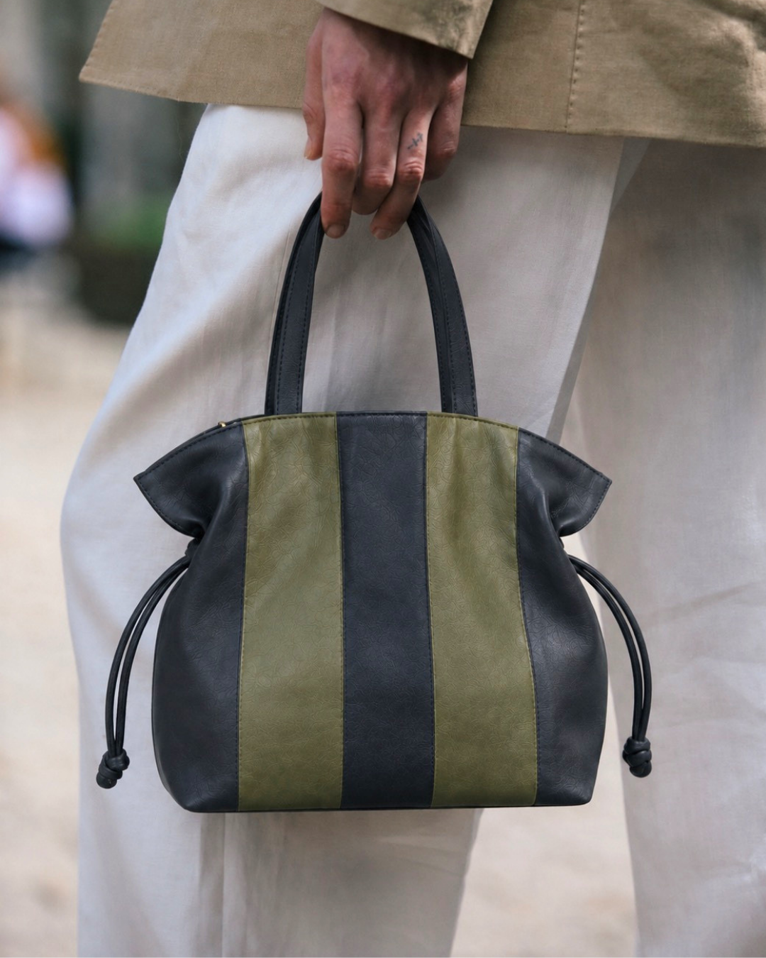  Martina Green and Blue Stripes Handbag with Handle