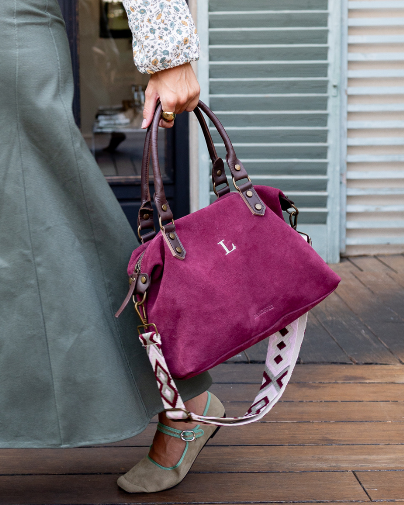 Federica Midi Burgundy Suede Bag – Personalized