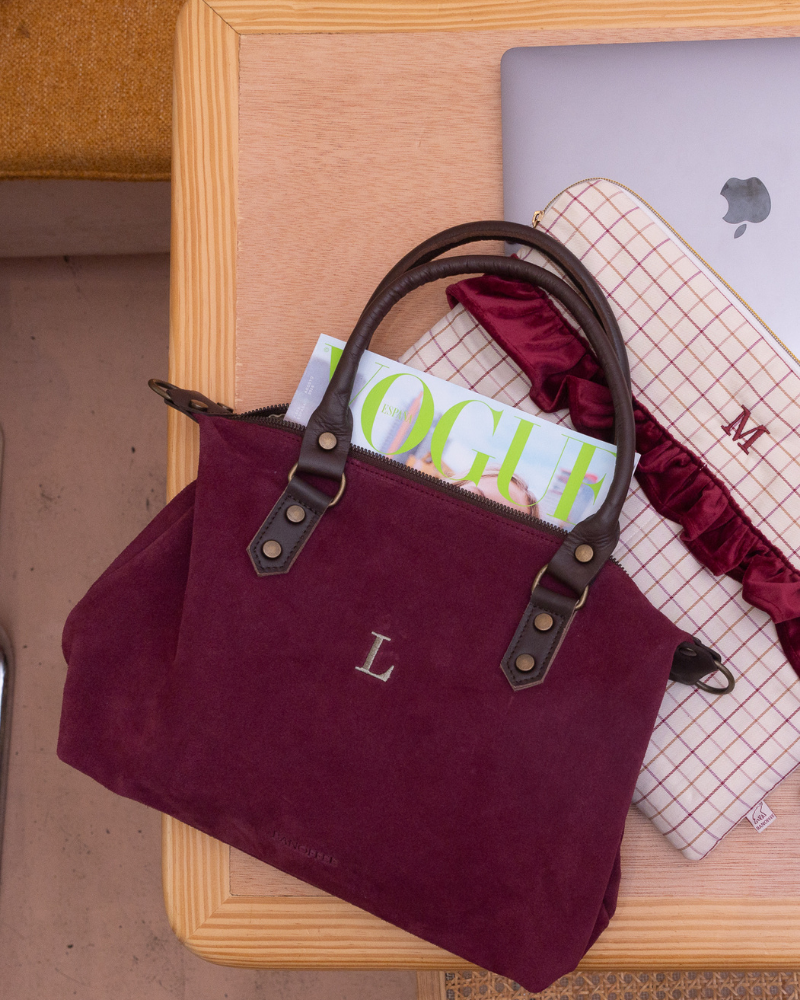 Federica Midi Burgundy Suede Bag – Personalized