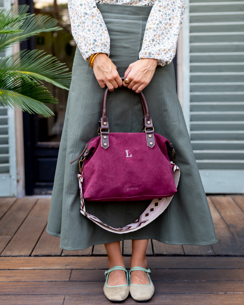 Federica Midi Burgundy Suede Bag – Personalized