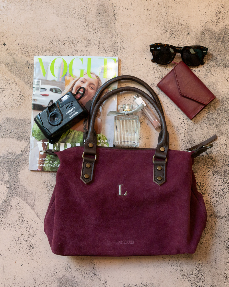Federica Midi Burgundy Suede Bag – Personalized