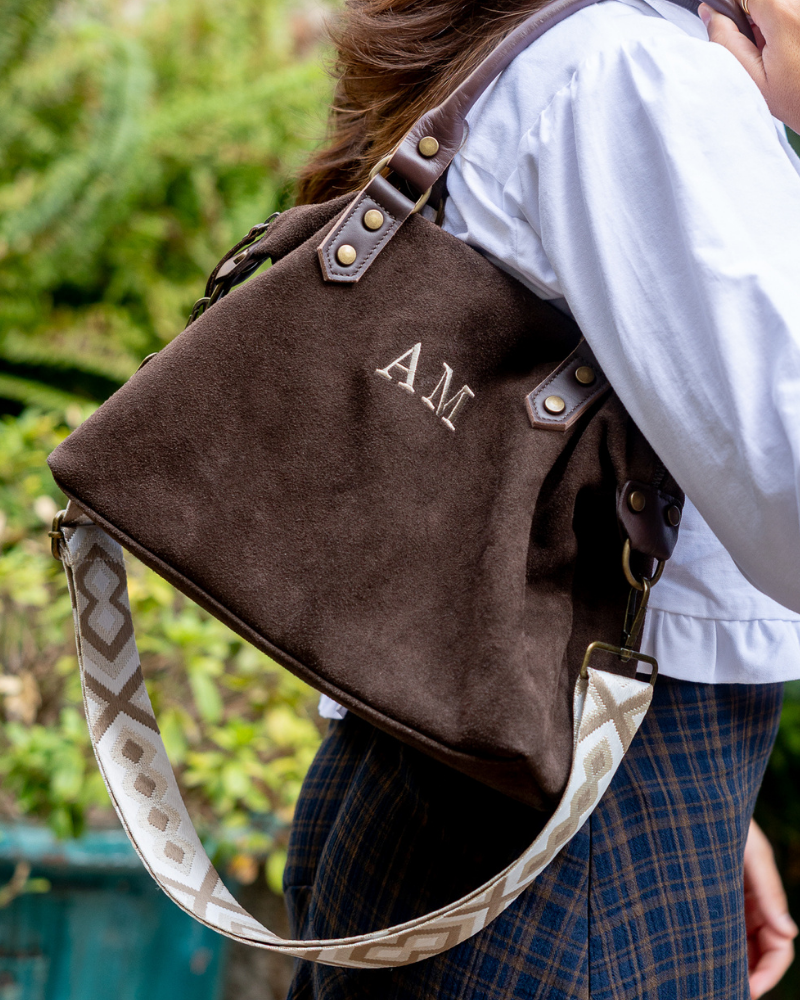 Federica Midi Brown Suede Bag – Personalized