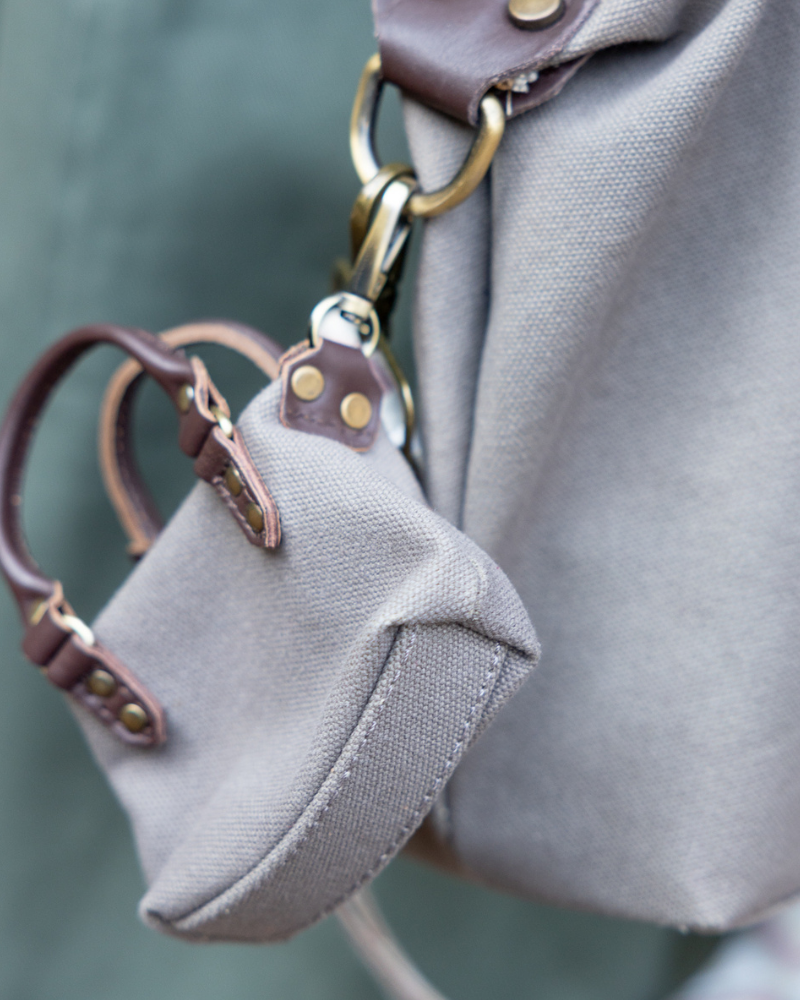 Federica Midi Grey Bag – Canvas & Leather, Personalized