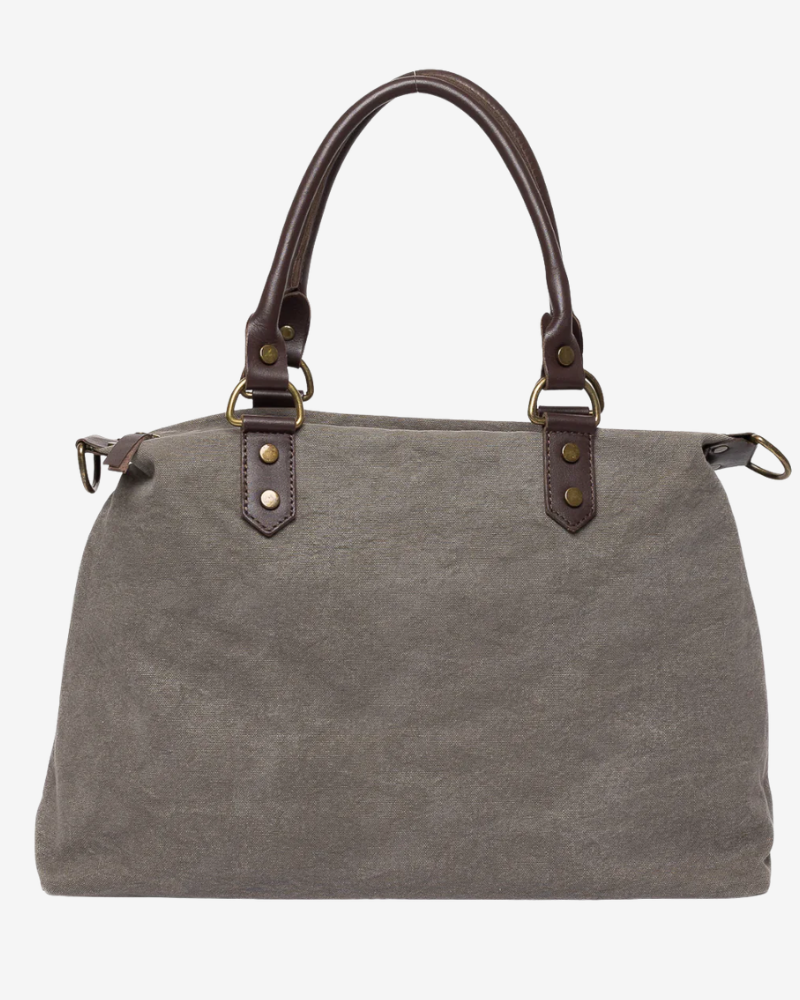 Federica Midi Grey Bag – Canvas & Leather, Personalized
