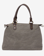 Federica Midi Grey Bag – Canvas & Leather, Personalized