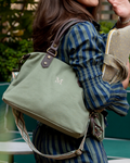 Federica Midi Khaki Bag – Canvas & Leather, Personalized