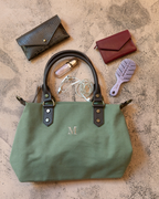 Federica Midi Khaki Bag – Canvas & Leather, Personalized