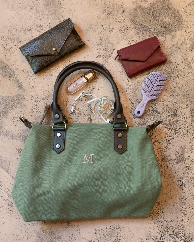 Federica Midi Khaki Bag – Canvas & Leather, Personalized