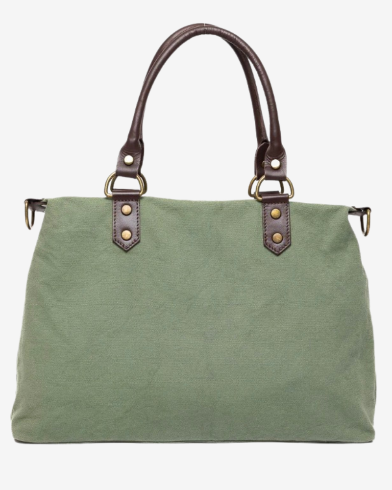 Federica Midi Khaki Bag – Canvas & Leather, Personalized