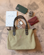 Federica Midi Taupe Bag – Canvas & Leather, Personalized