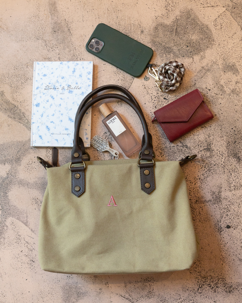 Federica Midi Taupe Bag – Canvas & Leather, Personalized