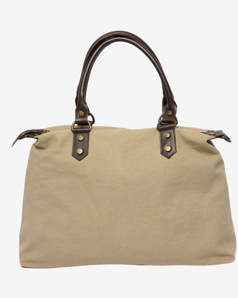 Federica Midi Taupe Bag – Canvas & Leather, Personalized