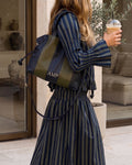  Martina Green and Blue Stripes Handbag with Handle