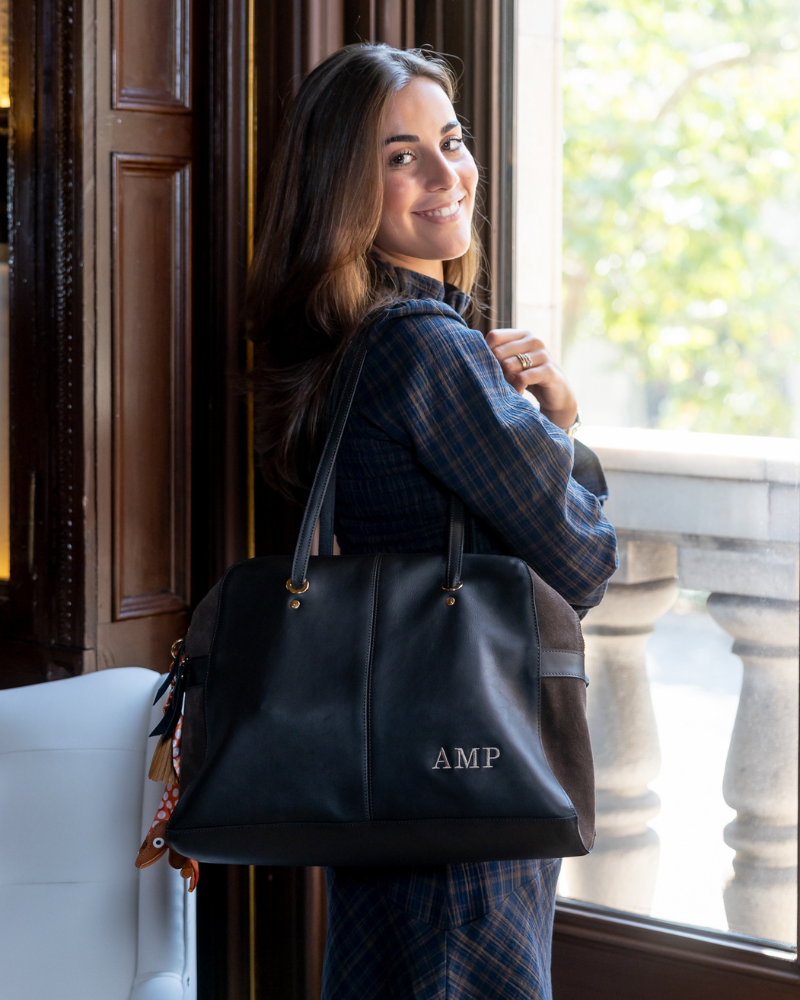 Leticia Large Bag in Dark Brown Leather & Suede