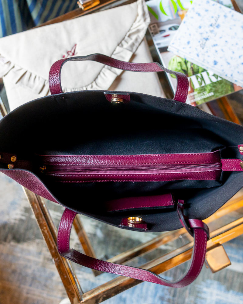Shopping Bag Leather Burgundy – Personalized Leather Tote