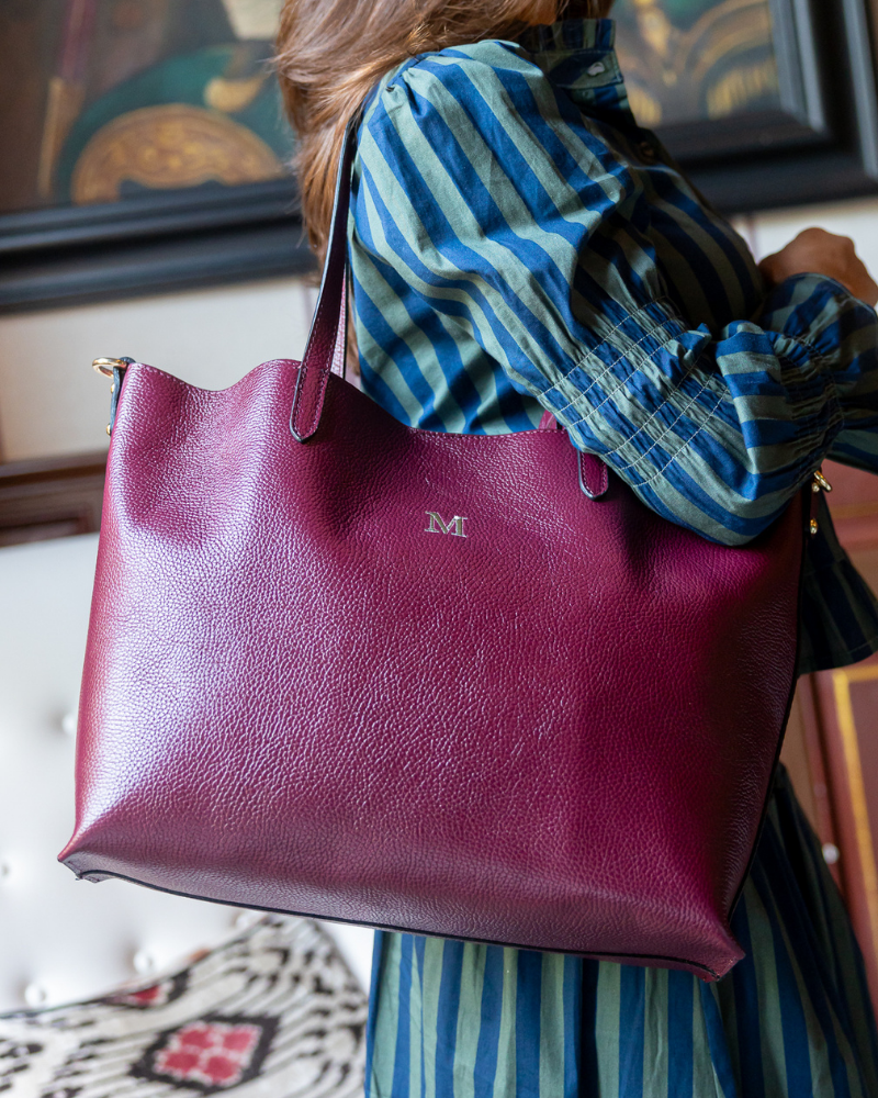 Shopping Bag Leather Burgundy – Personalized Leather Tote