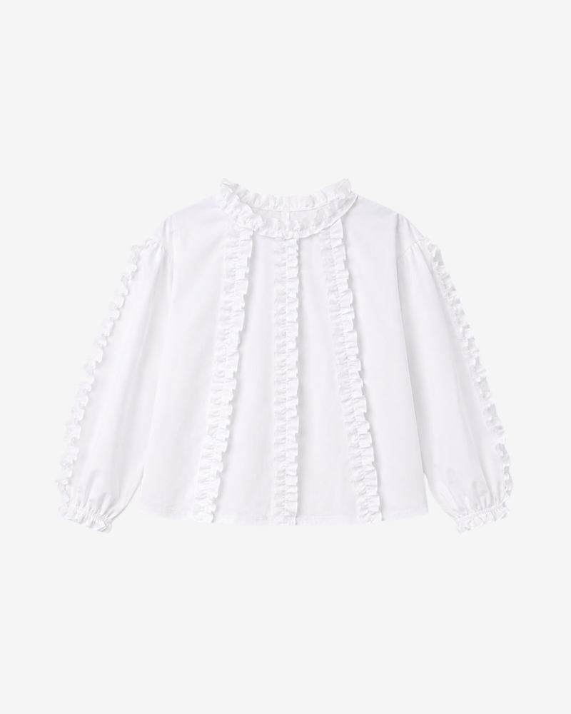 Bianca Shirt – White Pique Ruffle Trim