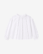 Bianca Shirt – White Pique Ruffle Trim