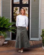 Bianca Shirt – White Pique Ruffle Trim
