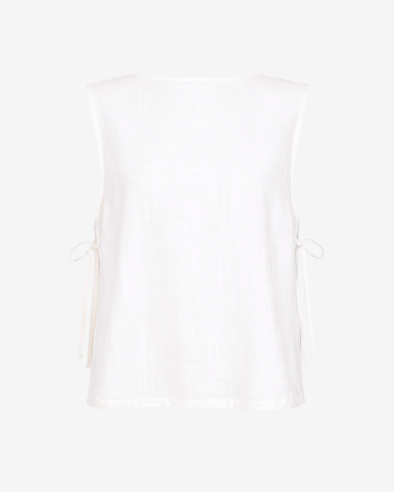 Top lino blanco lazos