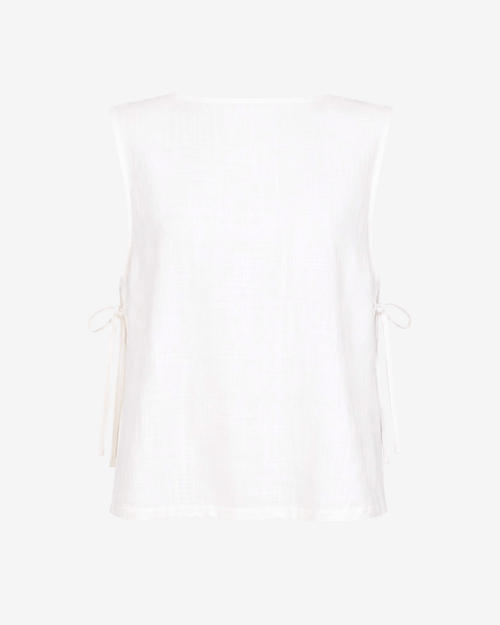 Top lino blanco lazos