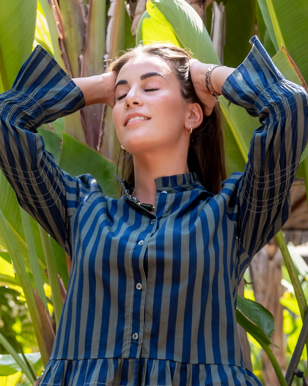 Toscana Shirt – Navy and Green Striped