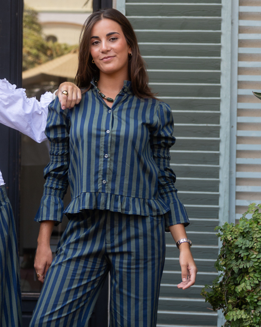 Toscana Shirt – Navy and Green Striped
